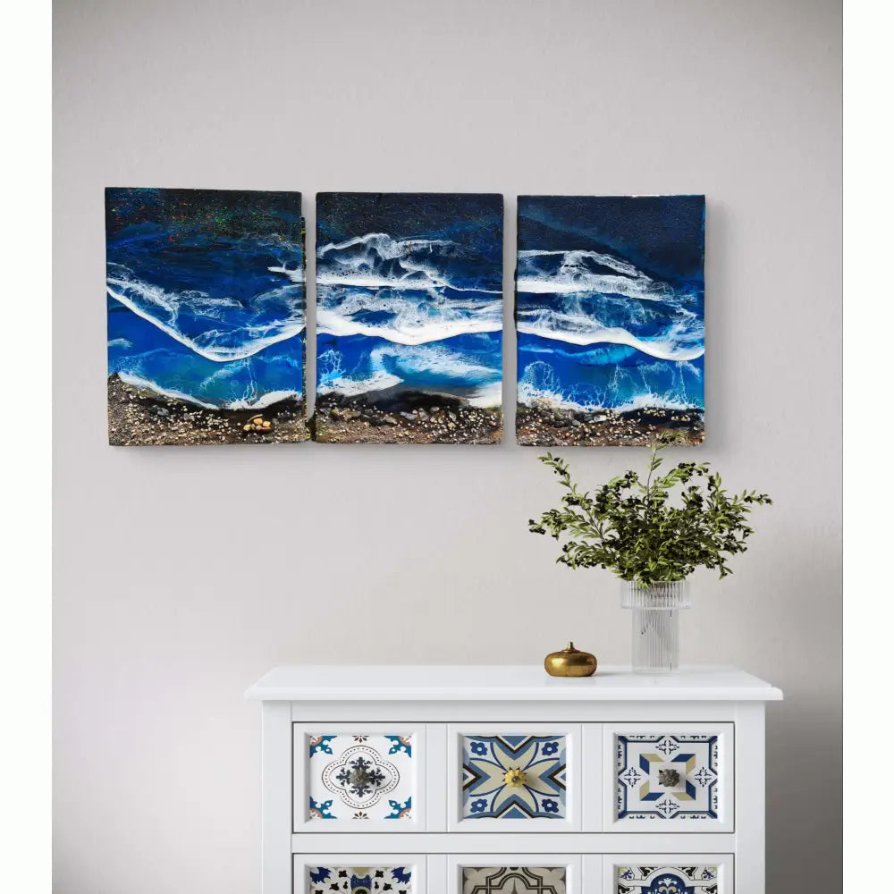 Waves On A Starry Night - Triptych Artworks